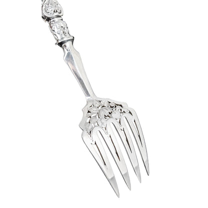Cased Victorian sterling silver fish serving set with putto, lilies and dolphins, 1858