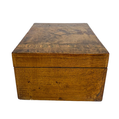 Victorian Tunbridge Ware workbox with lift out lid; inlaid with two vertical geometric bands
