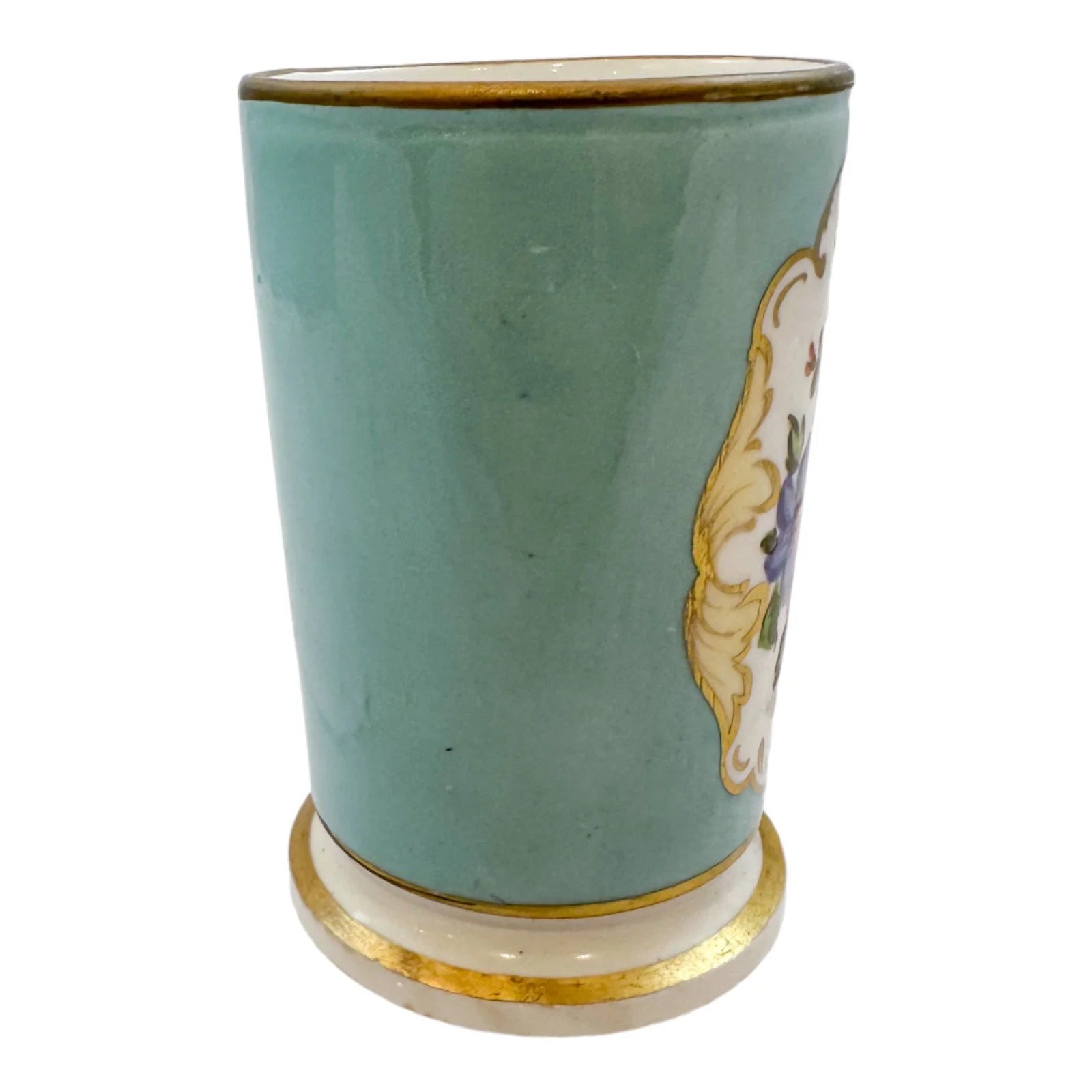 George III Spode porcelain sky blue cylindrical miniature spill vase / matchpot