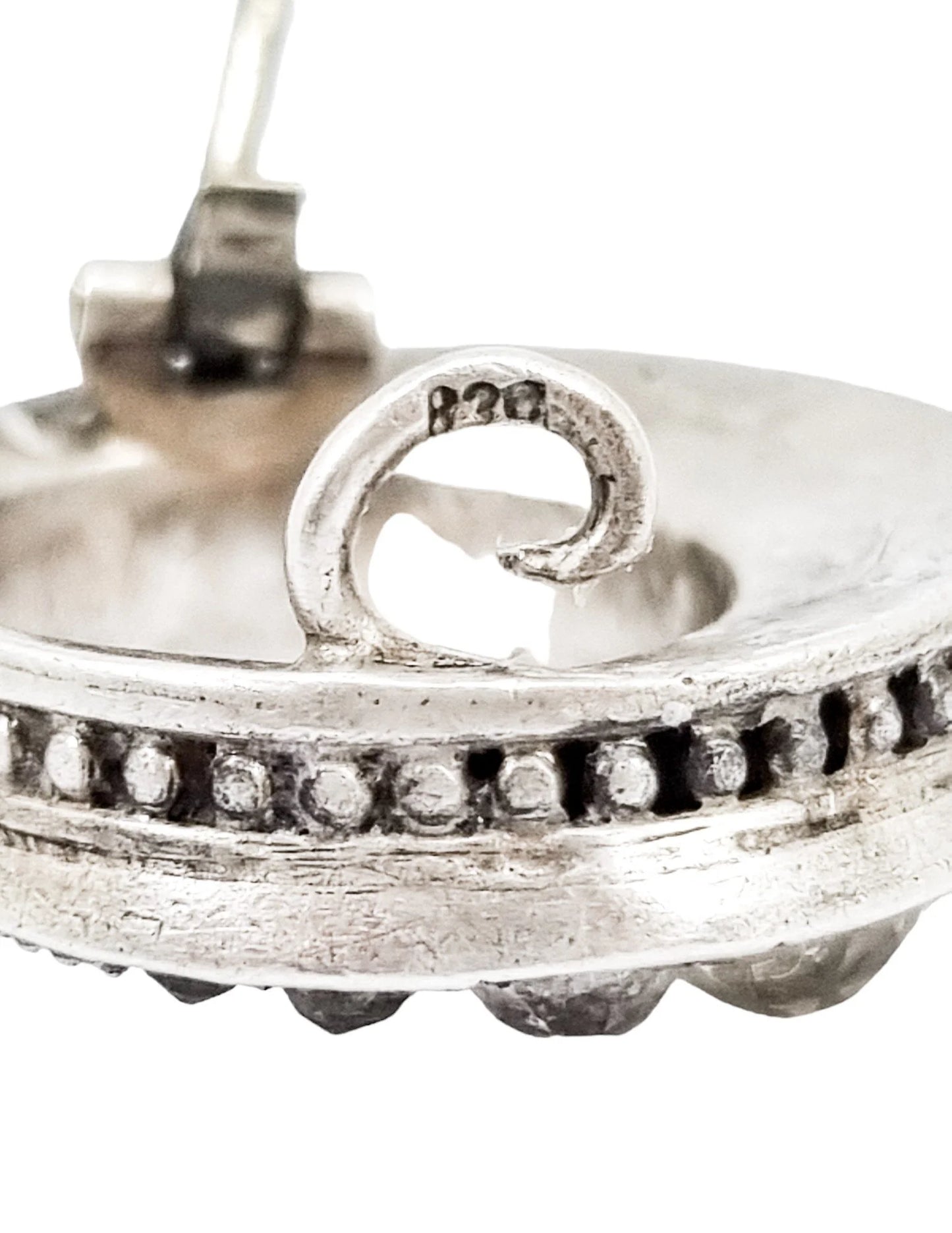 Victorian old mine cut paste silver crescent moon brooch