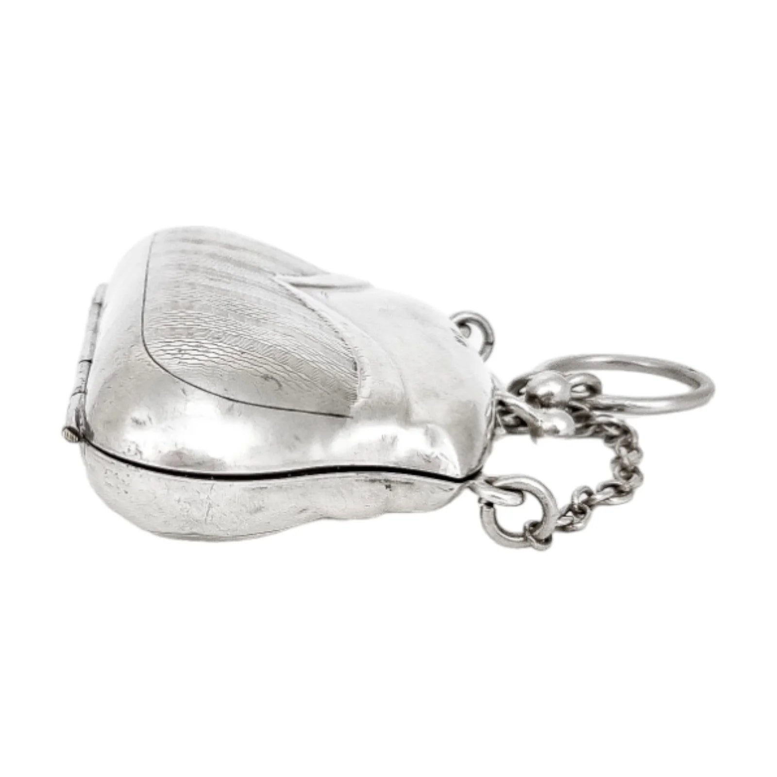 George V sterling silver coin purse evening bag finger ring chain, vacant cartouche