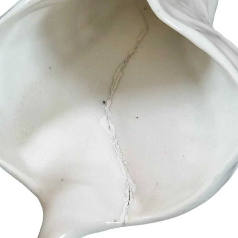 Victorian Royal Worcester "Blanc de Chine" wall pocket in the shape of a leaf with a bird on top