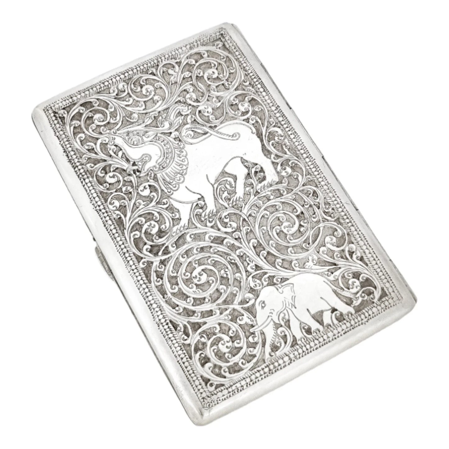 19th century Anglo-Indian Kutch silver cigarette case with animal design