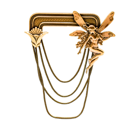 Vintage Ermani Bulatti goldtone Art Nouveau fairy dangling statement brooch