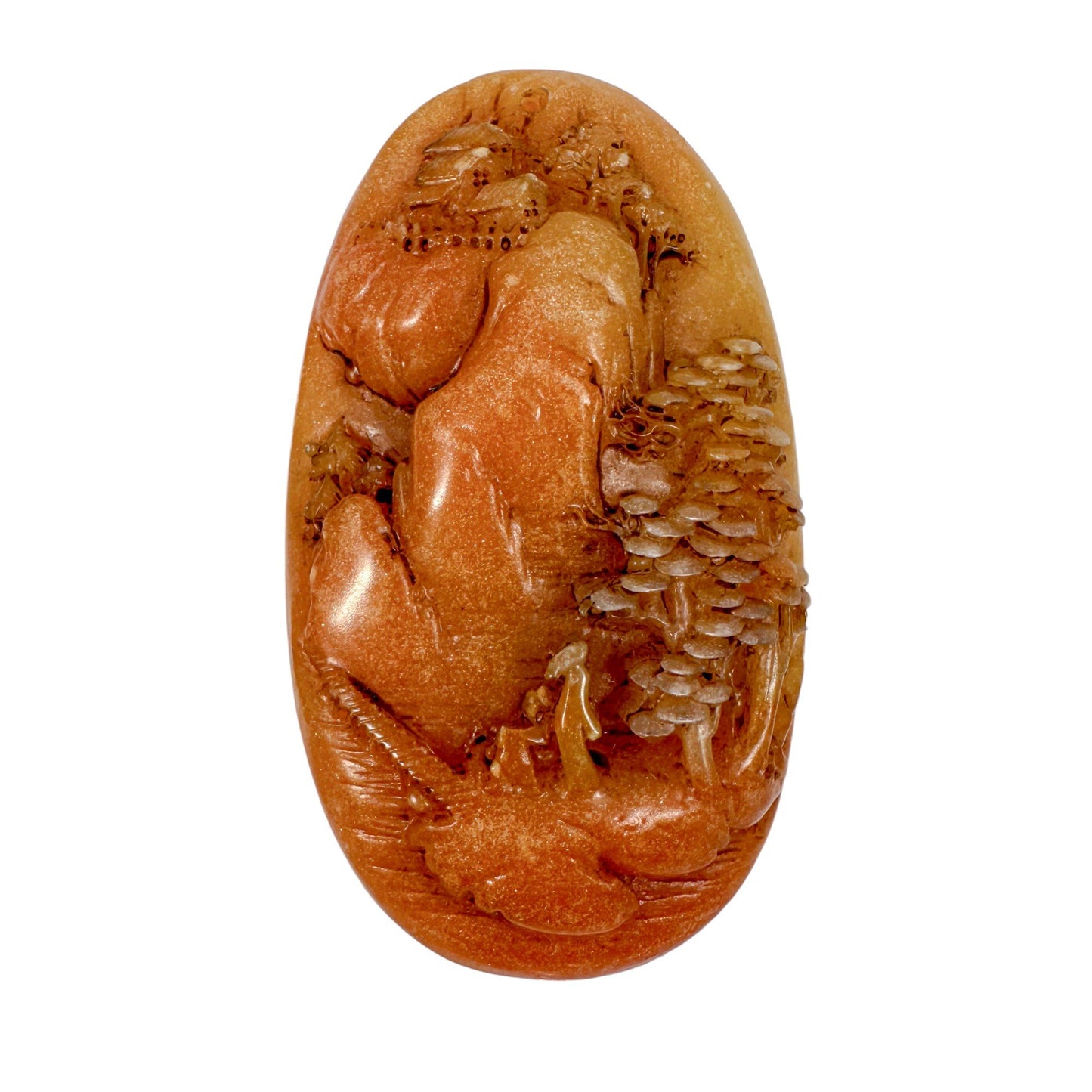 Qing Dynasty hand carved Chinese yellow Shoushan Stone boulder / paperweight