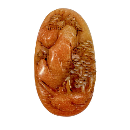 Qing Dynasty hand carved Chinese yellow Shoushan Stone boulder / paperweight