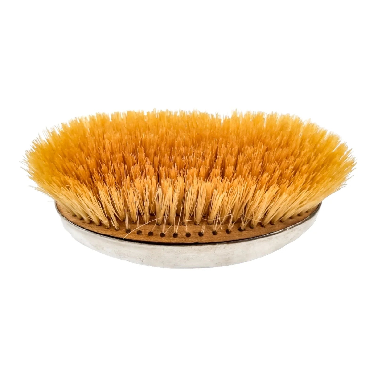 Large Edwardian sterling silver oval military beard / hairbrush with boar bristles