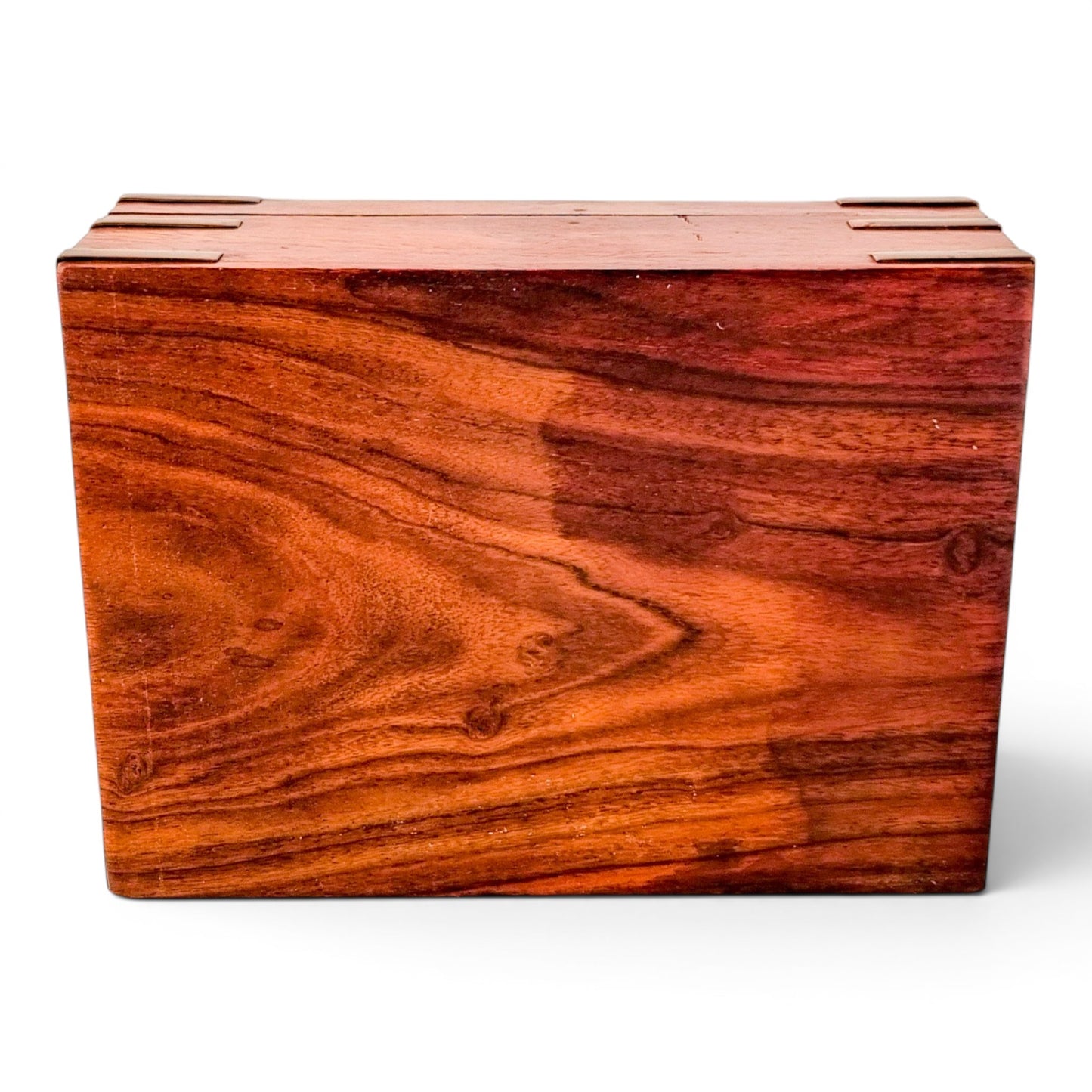 Vintage Indian rosewood campaign style box, brass-bound