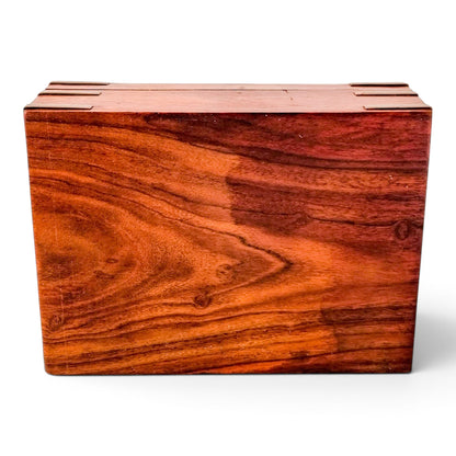 Vintage Indian rosewood campaign style box, brass-bound