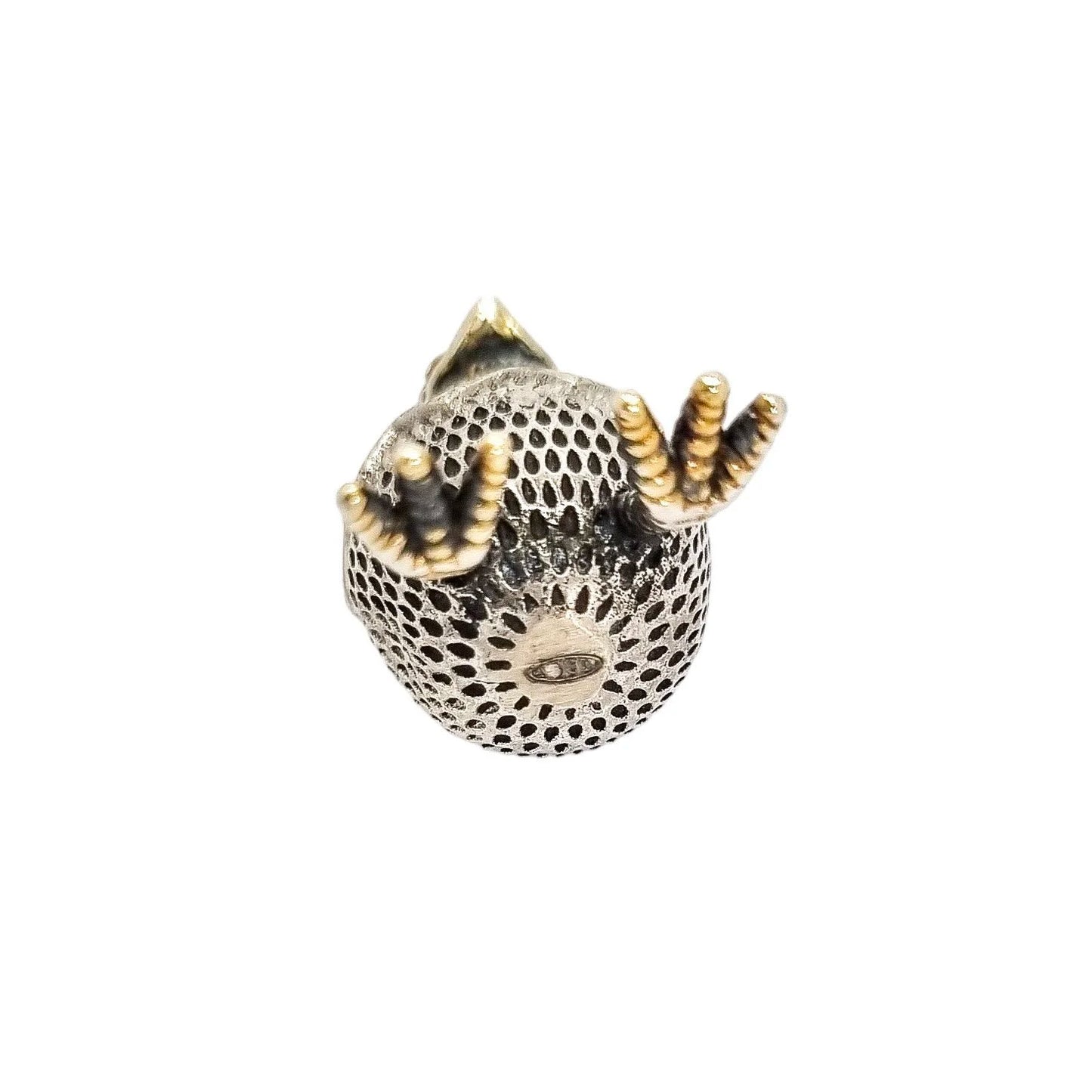 Russian 84 silver gilt egg chick hatching pendant with ruby eyes