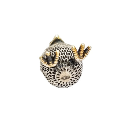 Russian 84 silver gilt egg chick hatching pendant with ruby eyes