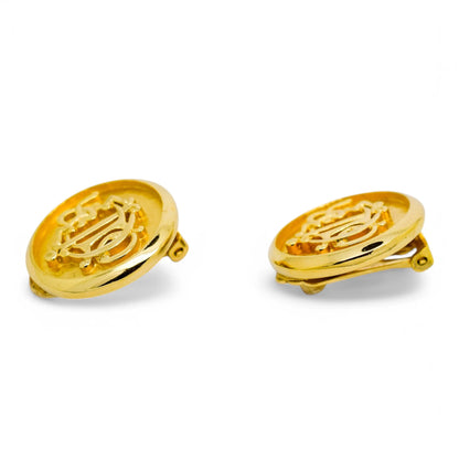 Boxed vintage Christian Dior 1980's insignia initial monogram logo round clip on earrings