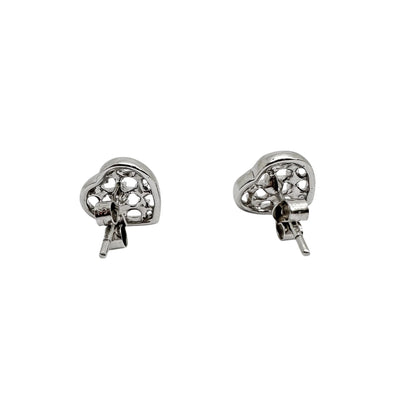Vintage 9ct white gold openwork heart stud earrings with beaded design