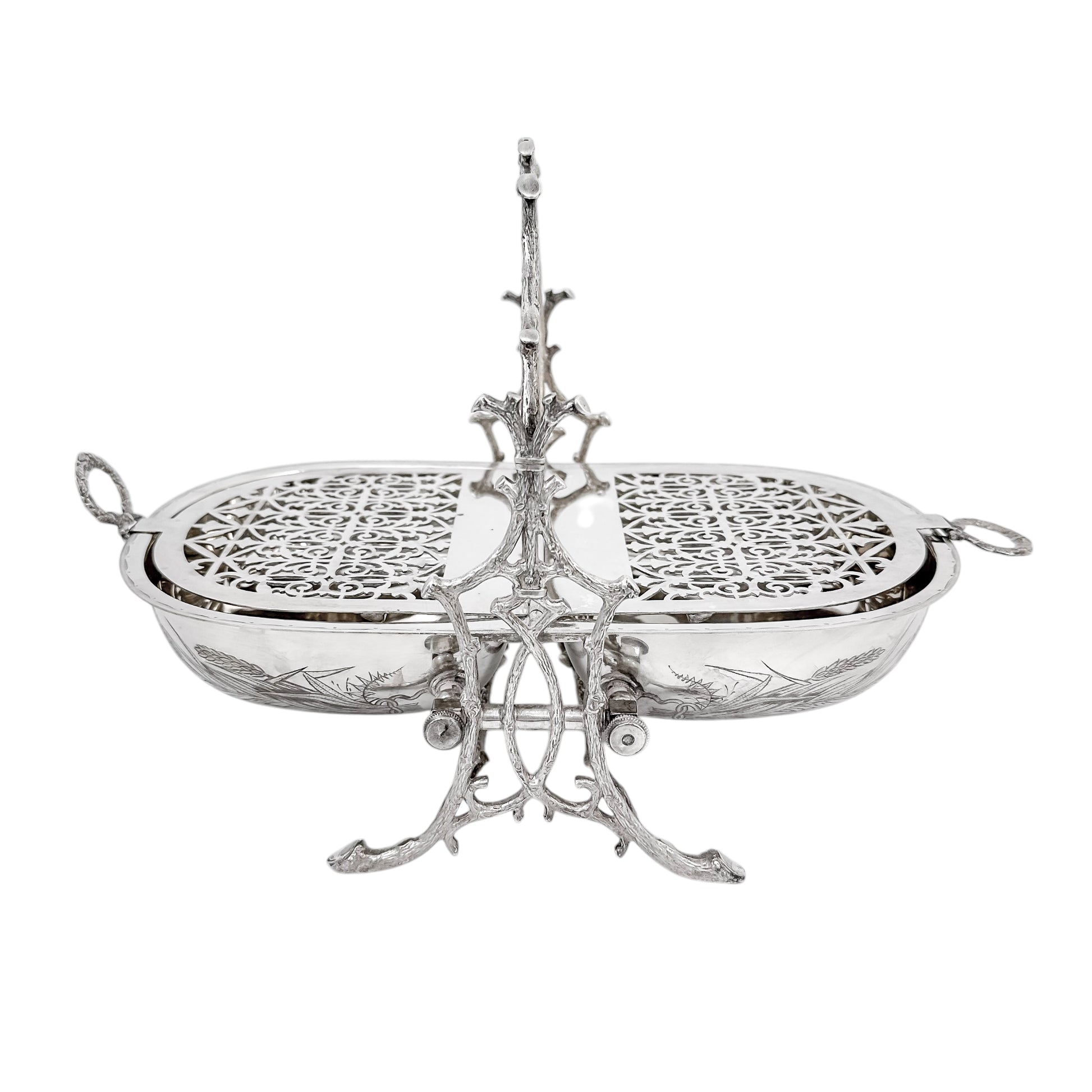 Victorian silver-plated Aesthetic folding biscuit box, Staniforth Fenton