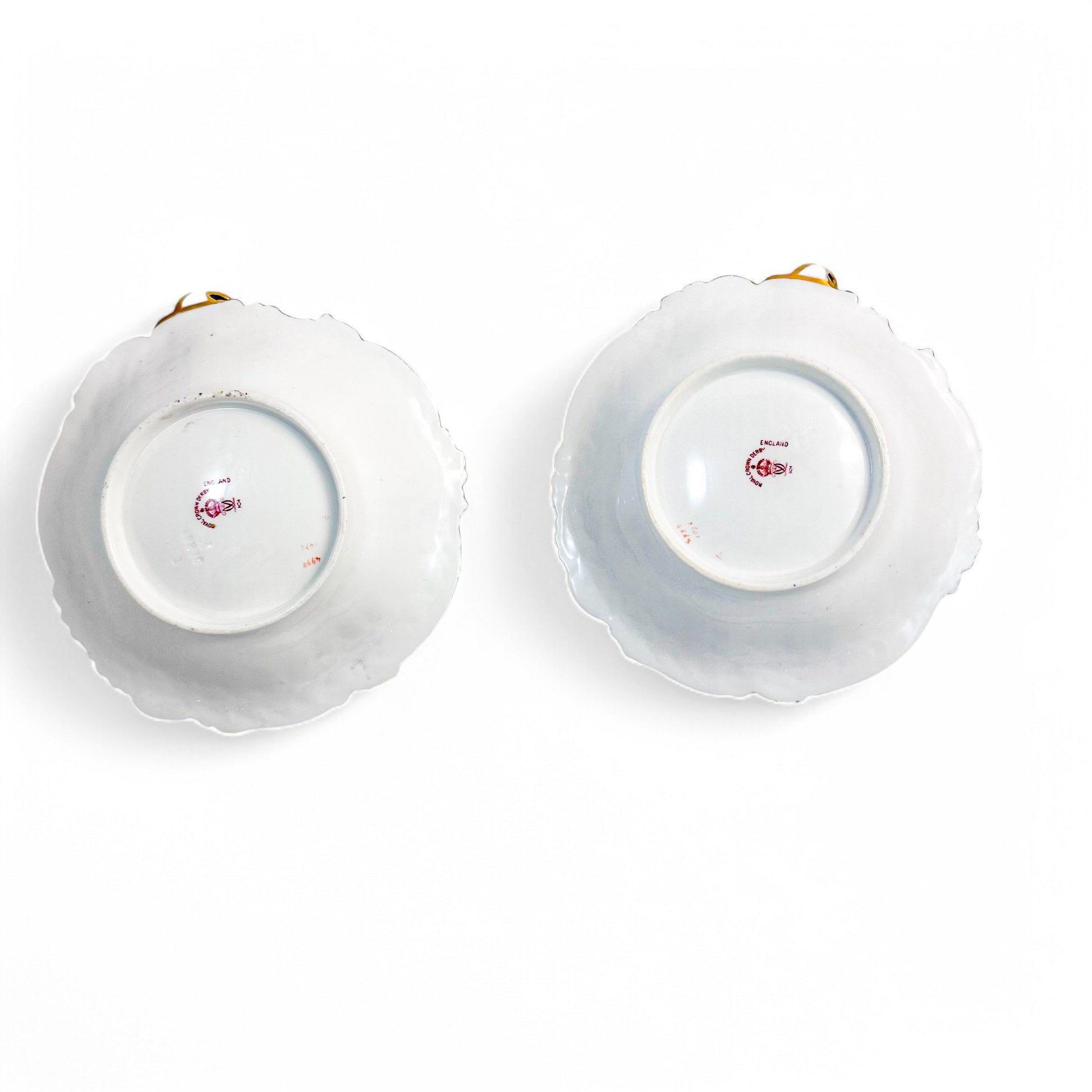 Edwardian Royal Crown Derby porcelain shell-shaped butter or caviar serving dishes