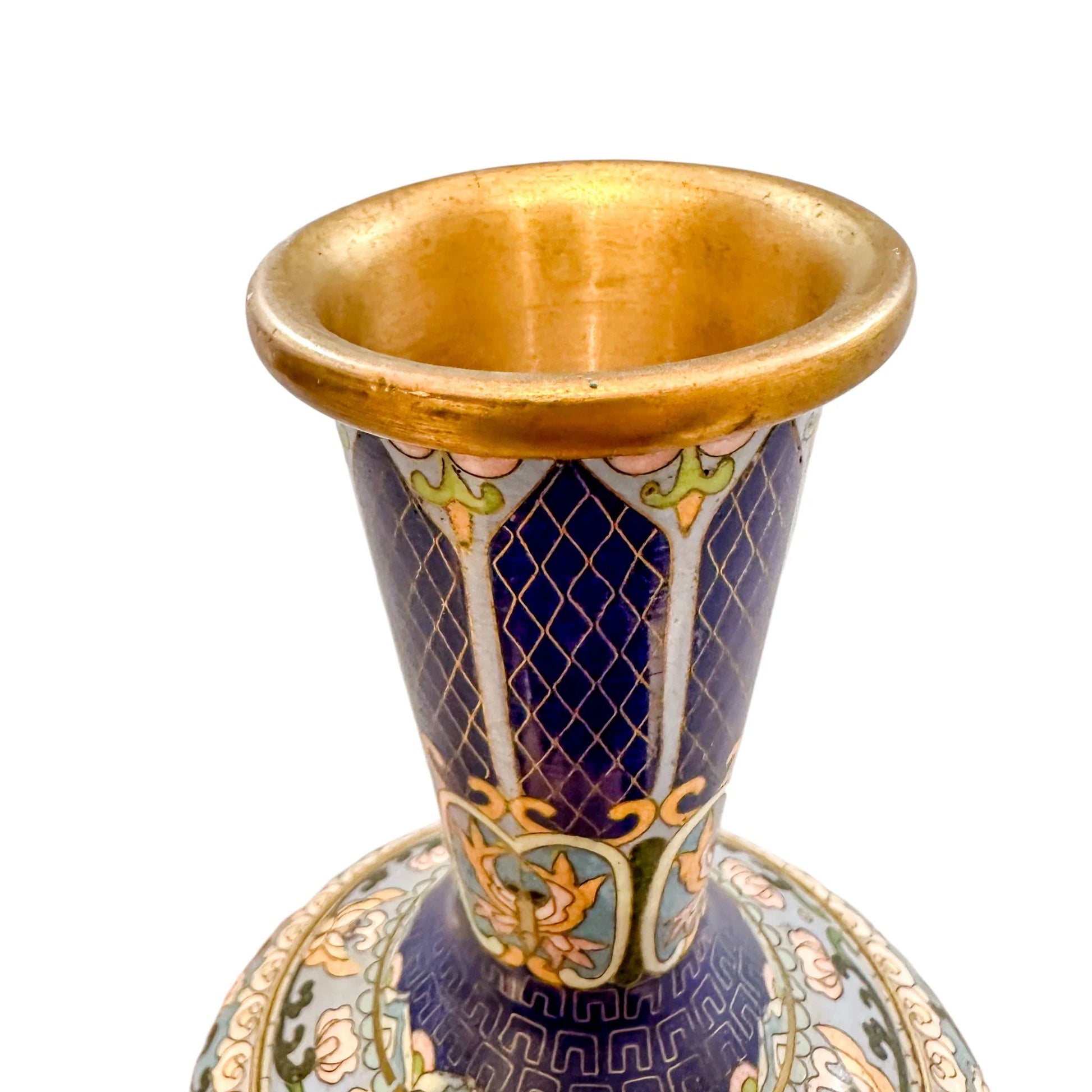 Chinese Republic blue cloisonné enamel and bronze butterfly and floral vase