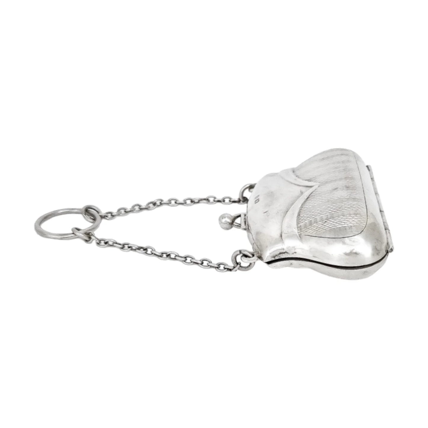 George V sterling silver coin purse evening bag finger ring chain, vacant cartouche