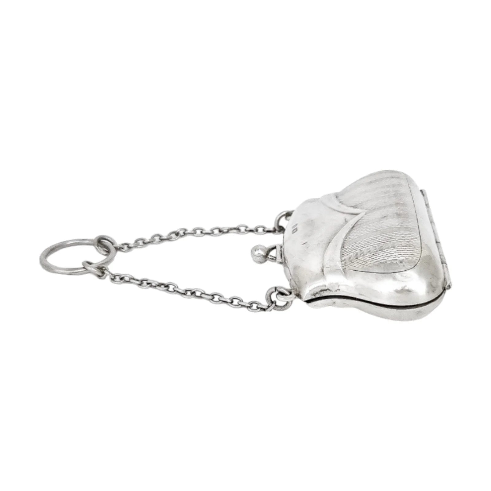 George V sterling silver coin purse evening bag finger ring chain, vacant cartouche