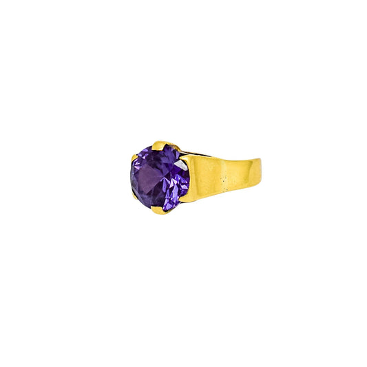Vintage 9k yellow gold 4.8ct alexandrite sapphire colour-change statement ring, size N