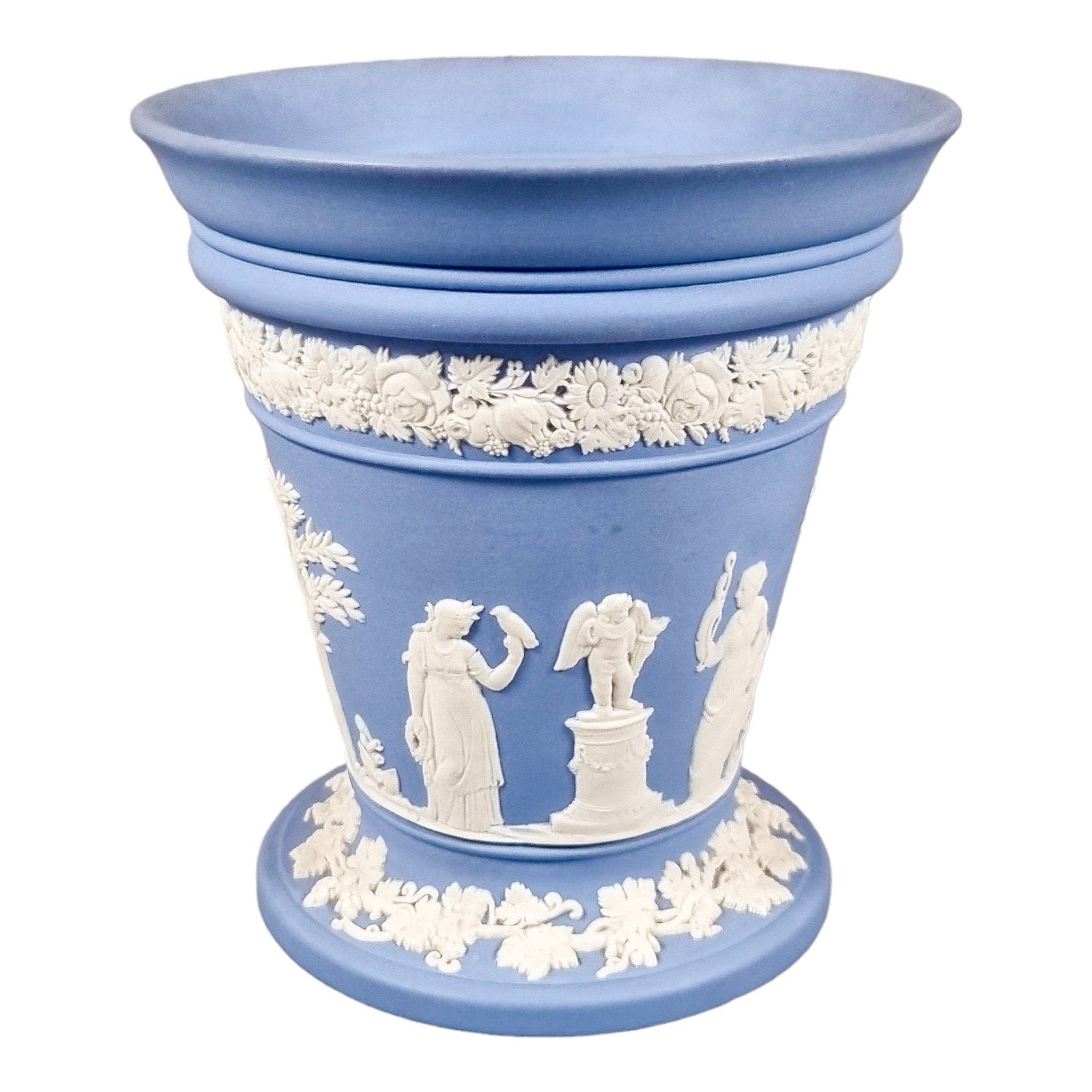 Wedgwood blue Jasperware flower pot /planter / vase with Greek Roman Neoclassical scenes