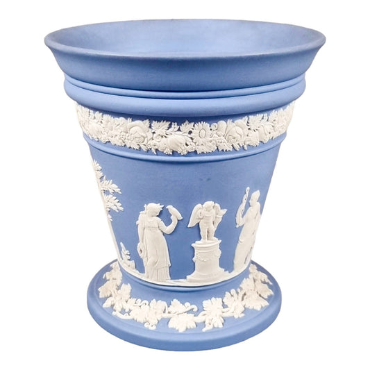Wedgwood blue Jasperware flower pot /planter / vase with Greek Roman Neoclassical scenes