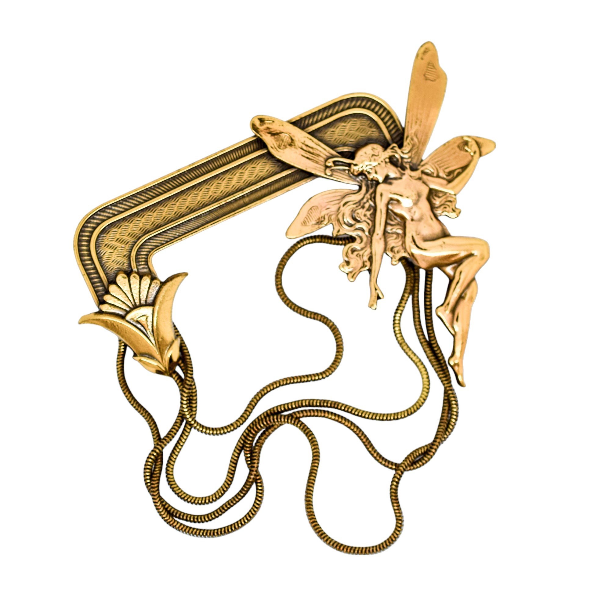 Vintage Ermani Bulatti goldtone Art Nouveau fairy dangling statement brooch