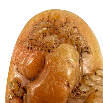Qing Dynasty hand carved Chinese yellow Shoushan Stone boulder / paperweight