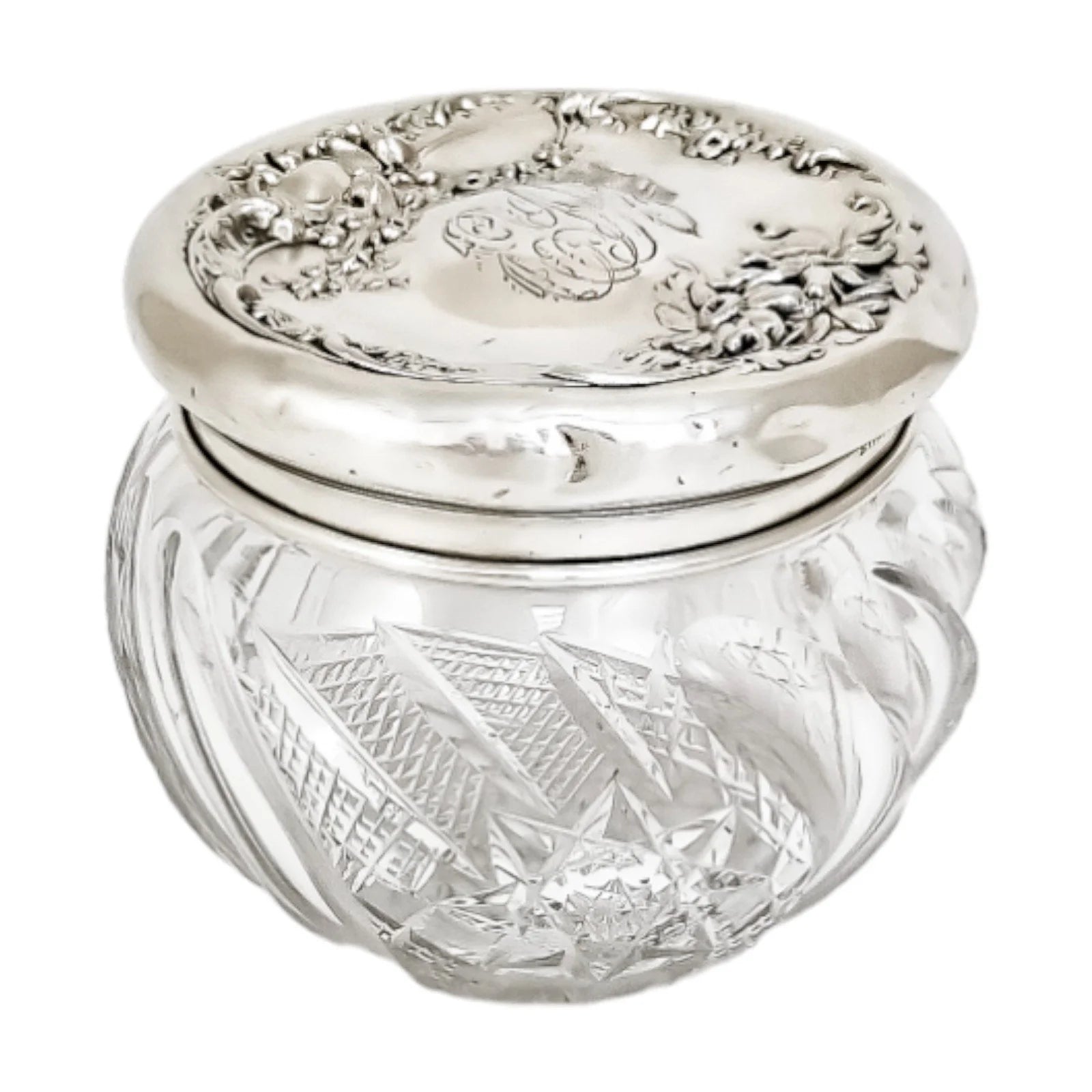 Art Nouveau Mauser silver crystal dressing table jar / vanity pot / toilet box