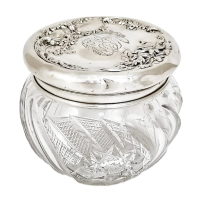 Art Nouveau Mauser silver crystal dressing table jar / vanity pot / toilet box