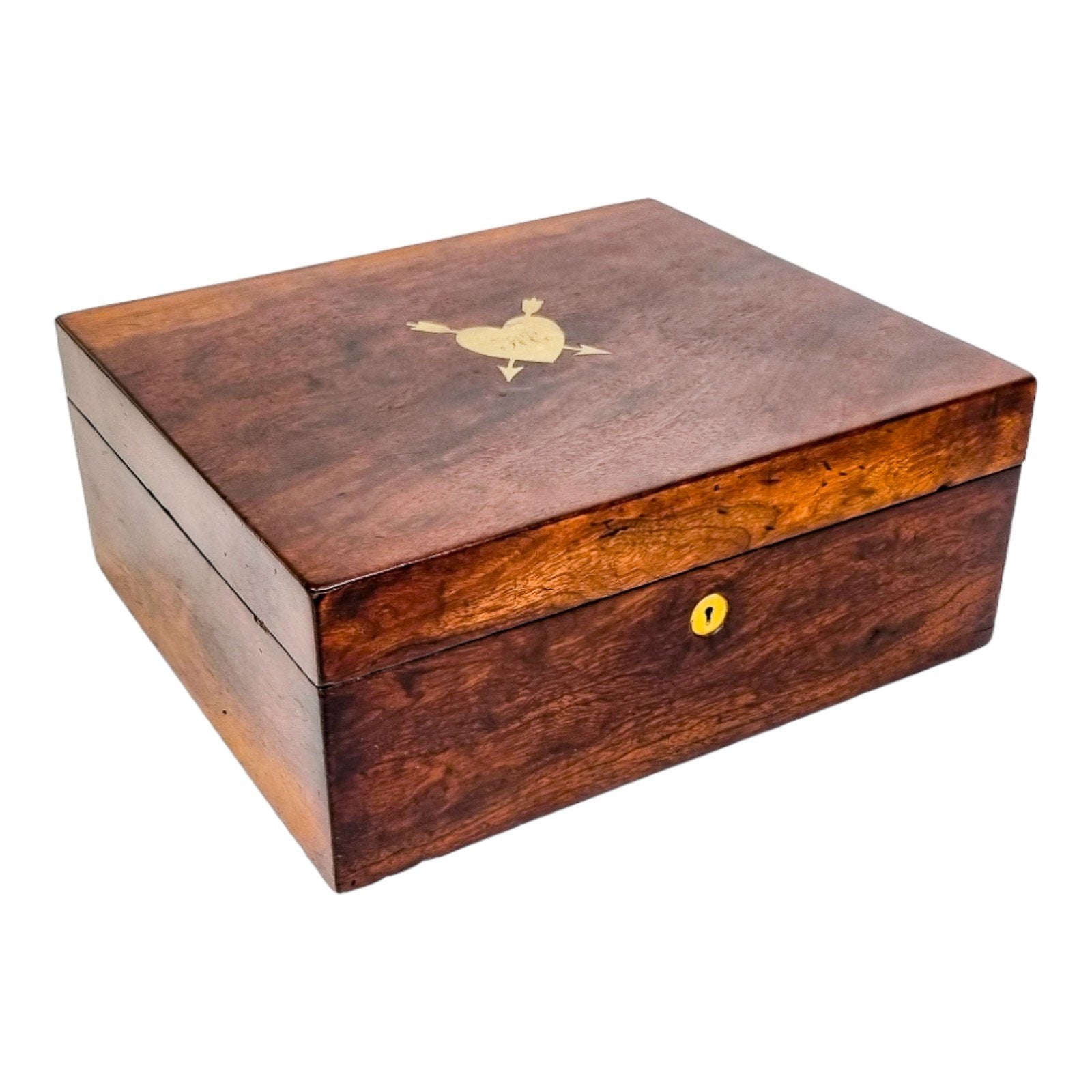 Romantic Victorian rosewood sewing / jewellery storage box with heart cartouche