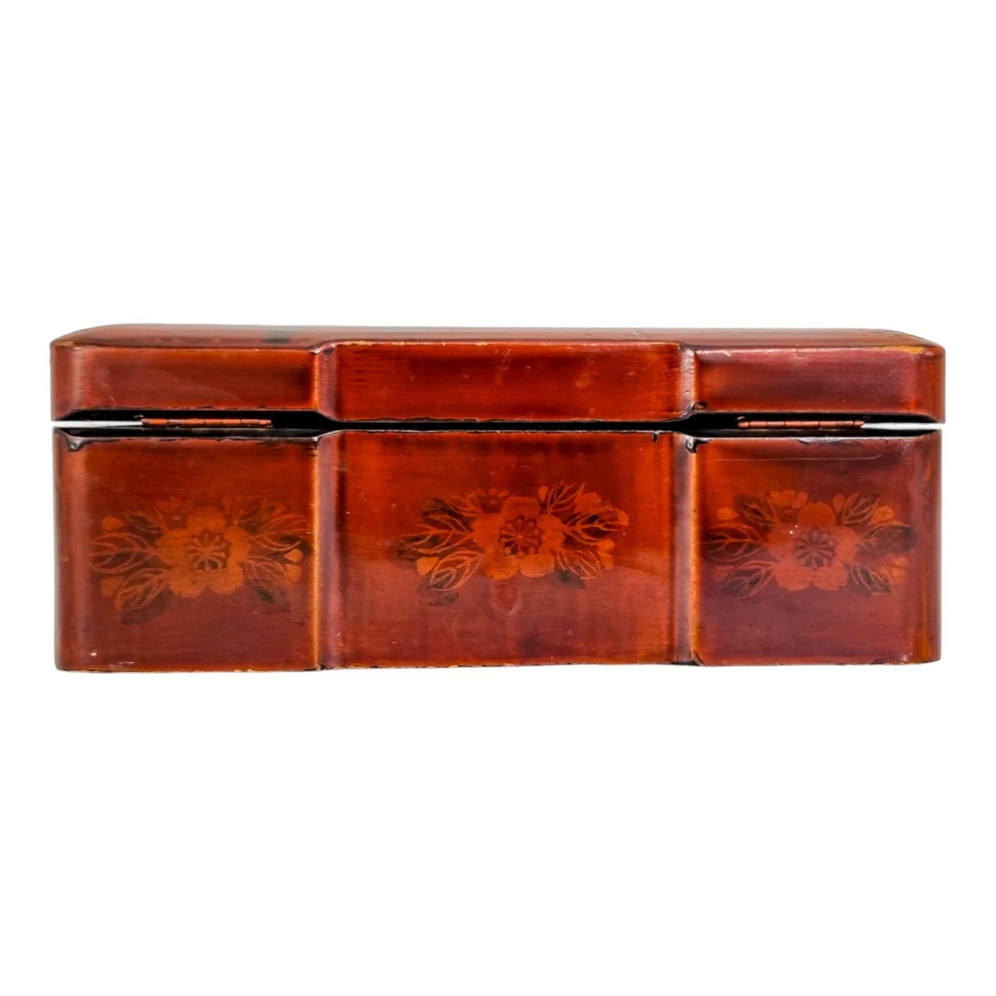 Meiji era Japanese large red lacquerware box maki-e gilded with cranes / storks