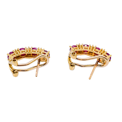 Retro 1980's 9ct yellow gold ruby and brilliant cut diamonds huggie stud earrings