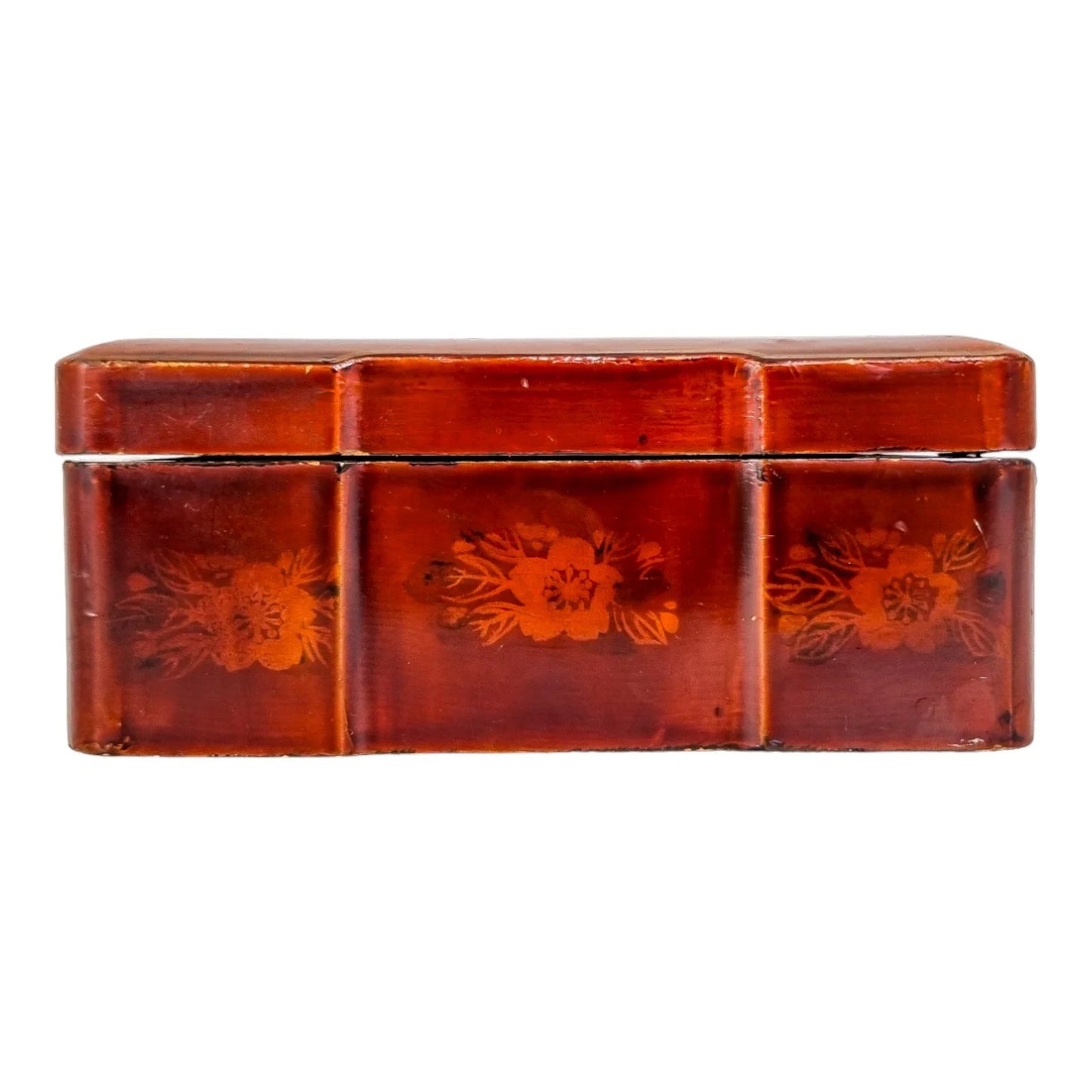 Meiji era Japanese large red lacquerware box maki-e gilded with cranes / storks