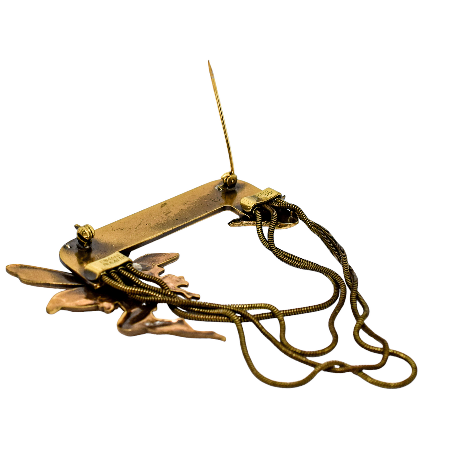 Vintage Ermani Bulatti goldtone Art Nouveau fairy dangling statement brooch