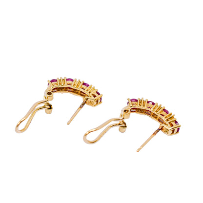 Retro 1980's 9ct yellow gold ruby and brilliant cut diamonds huggie stud earrings