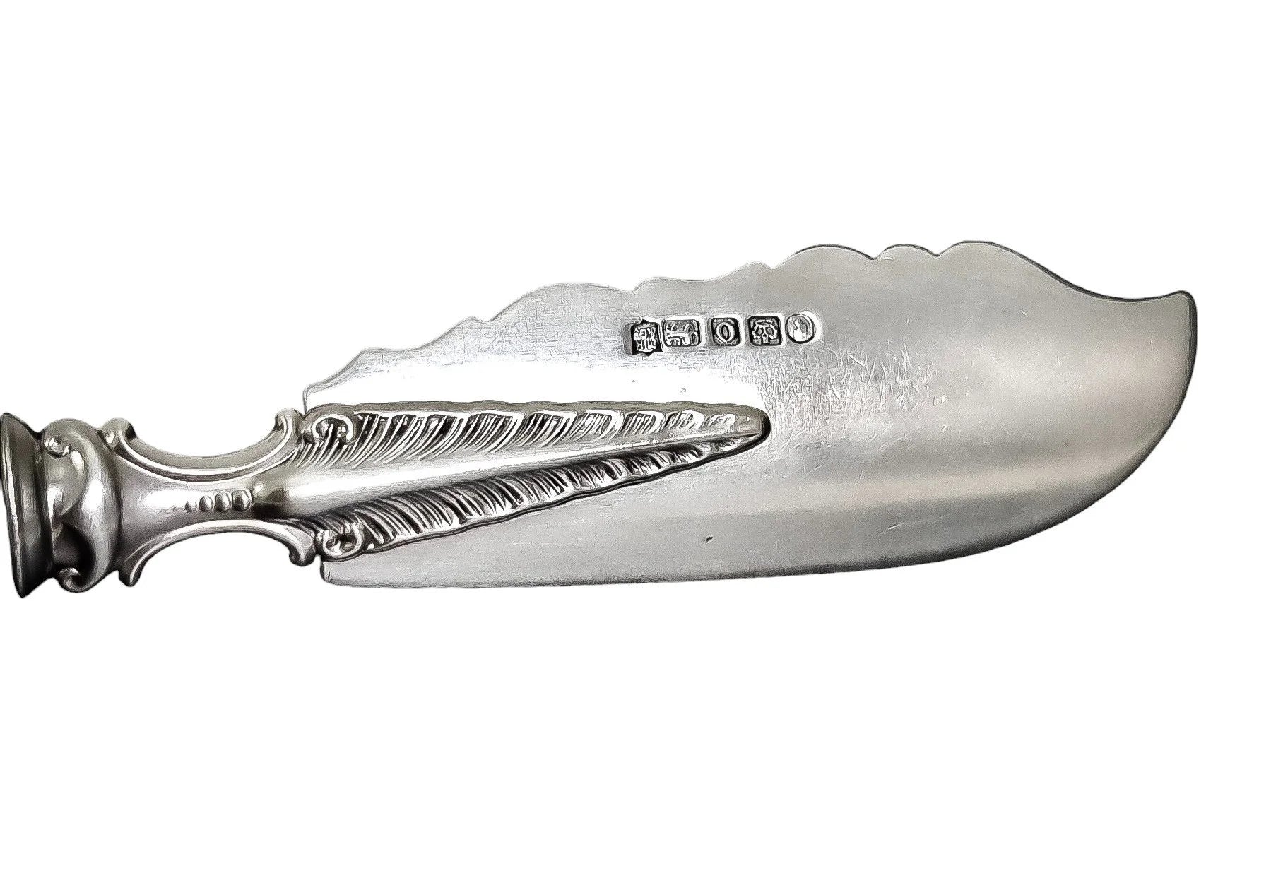 Victorian sterling silver master butter knife with mother-of-pearl handle