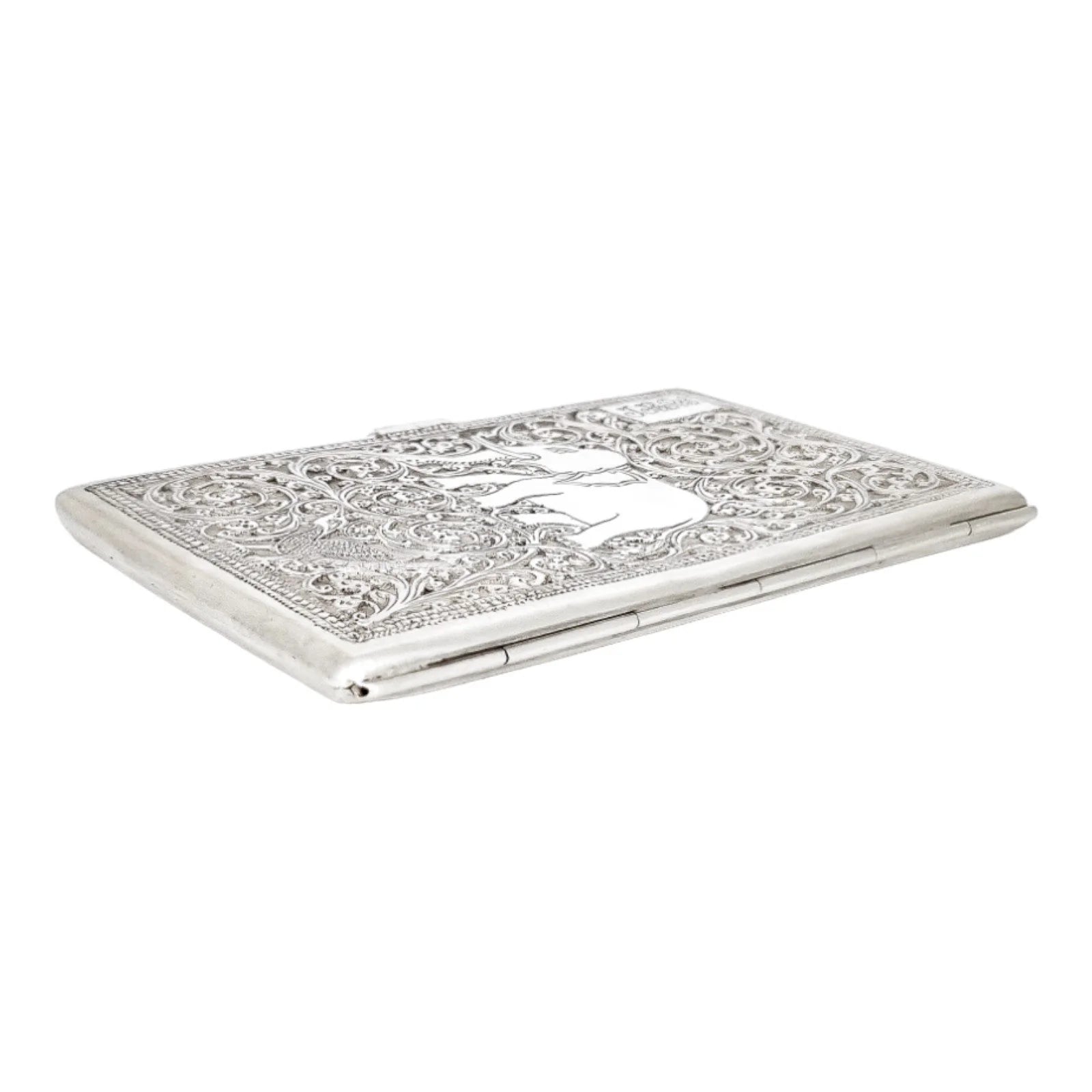 19th century Anglo-Indian Kutch silver cigarette case with animal design