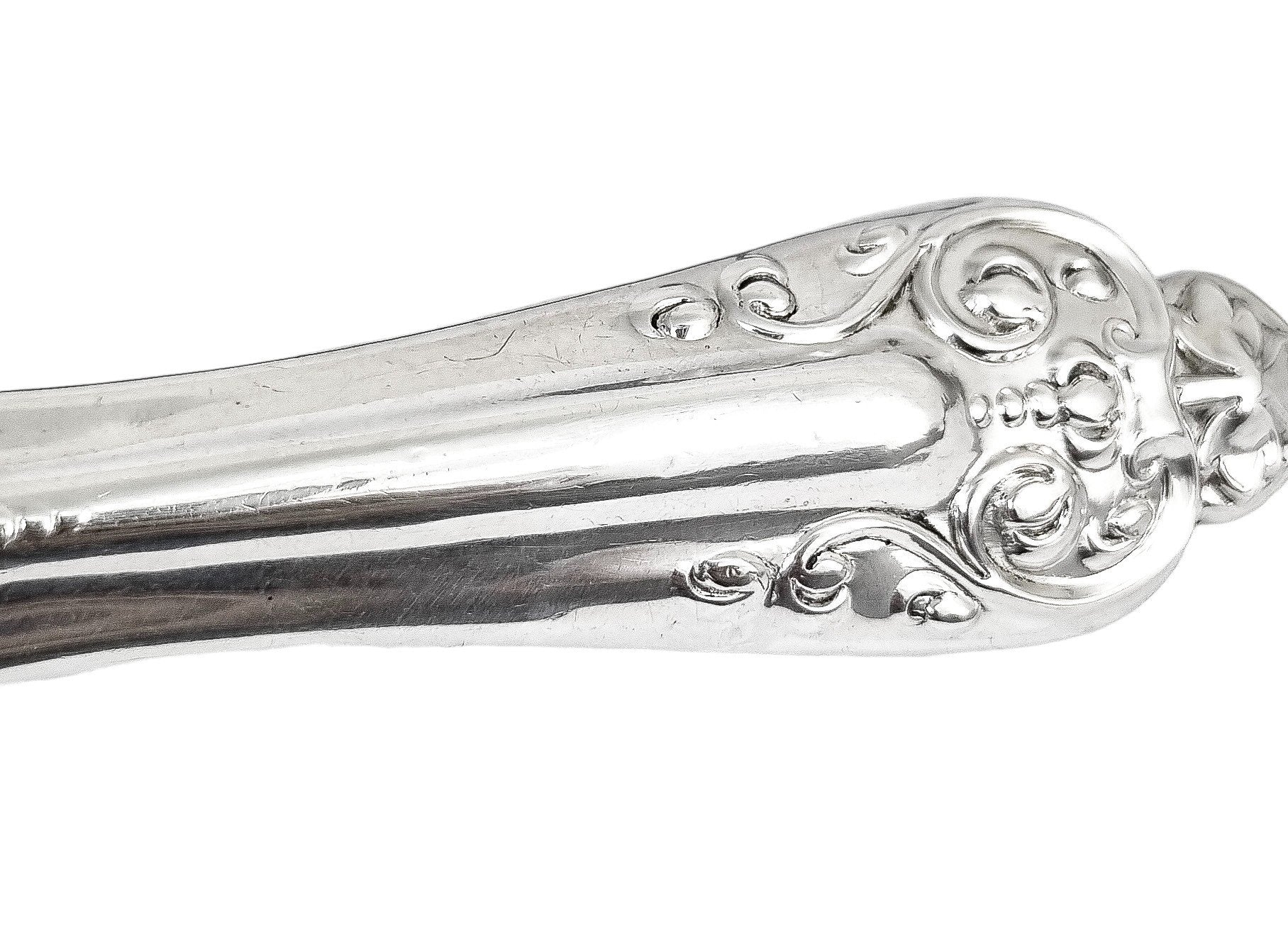 Cased Victorian sterling silver fish serving set with putto, lilies and dolphins, 1858