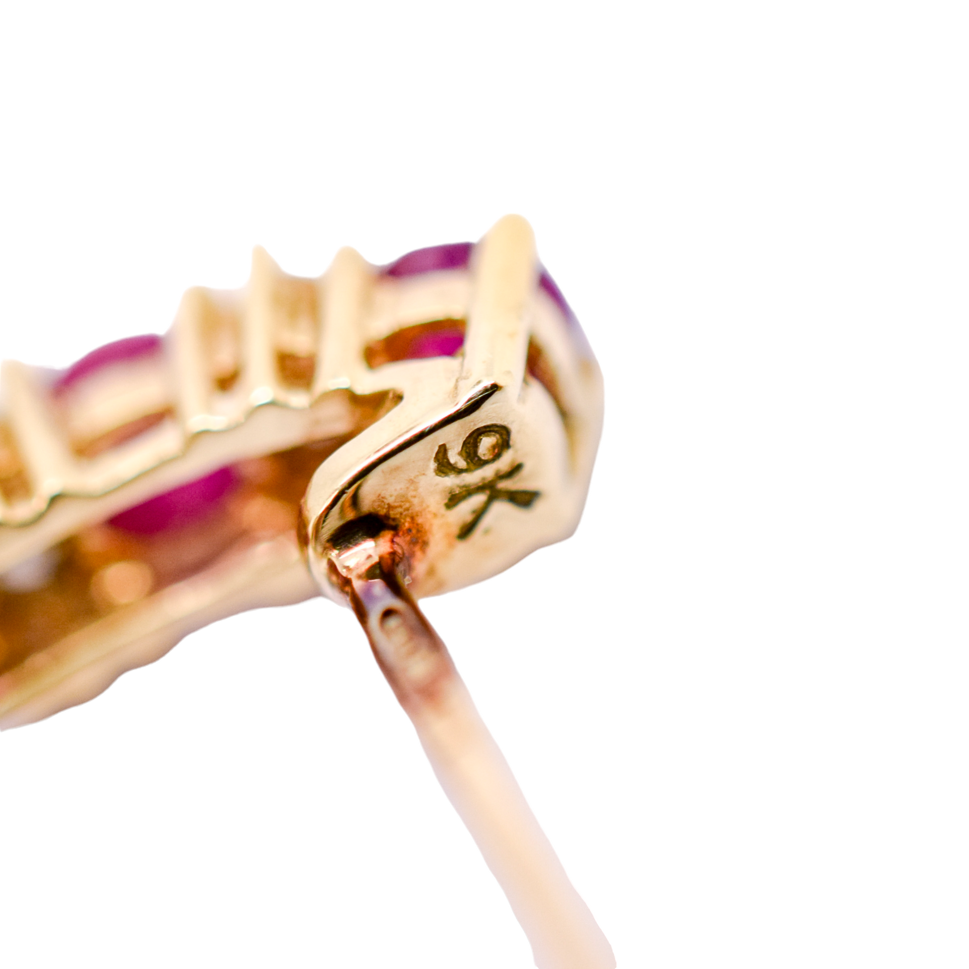 Retro 1980's 9ct yellow gold ruby and brilliant cut diamonds huggie stud earrings