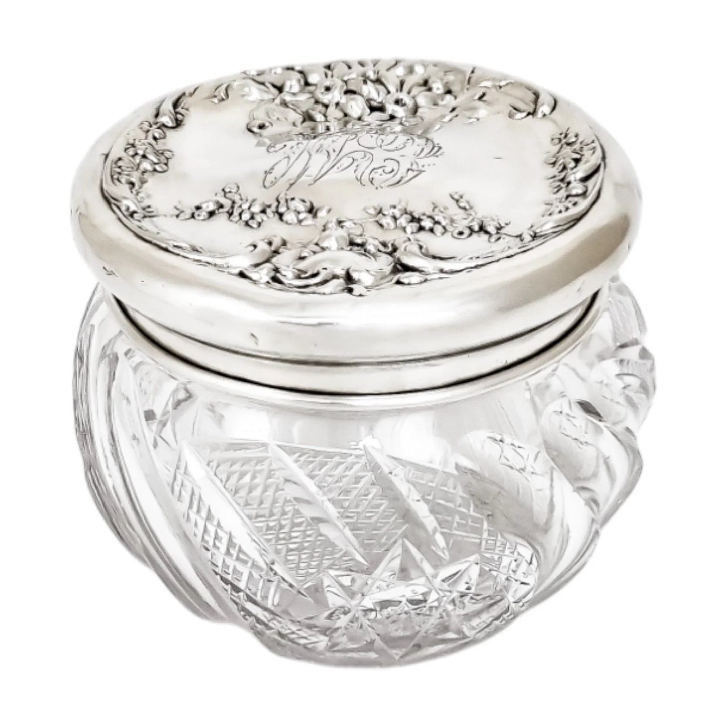 Art Nouveau Mauser silver crystal dressing table jar / vanity pot / toilet box