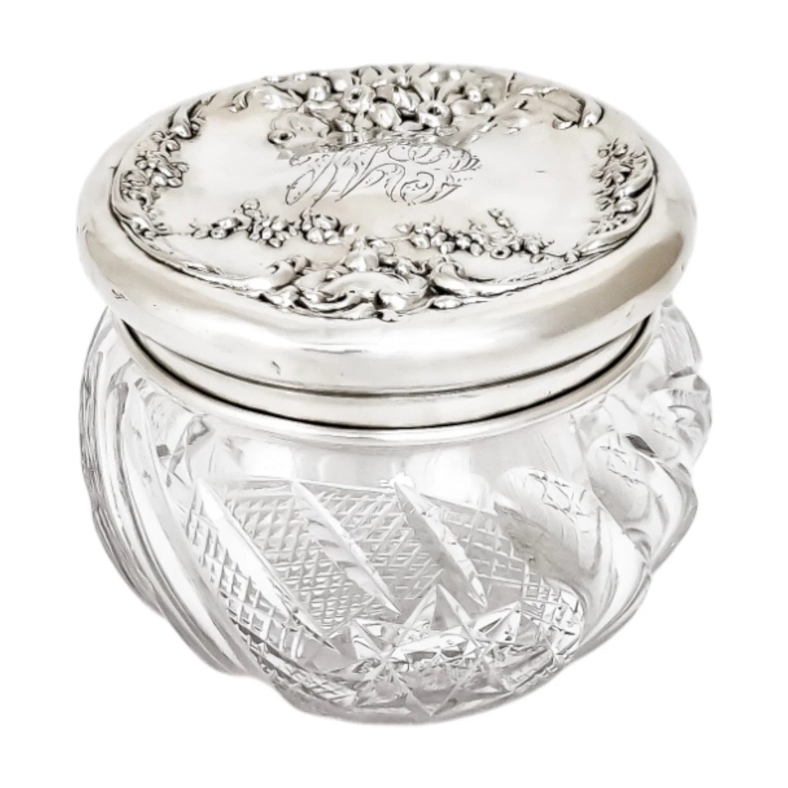 Art Nouveau Mauser silver crystal dressing table jar / vanity pot / toilet box