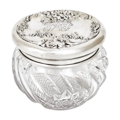 Art Nouveau Mauser silver crystal dressing table jar / vanity pot / toilet box
