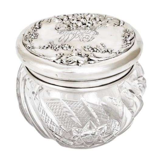 Art Nouveau Mauser silver crystal dressing table jar / vanity pot / toilet box