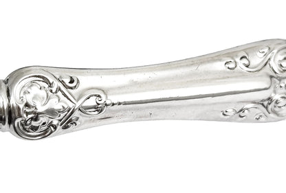 Cased Victorian sterling silver fish serving set with putto, lilies and dolphins, 1858