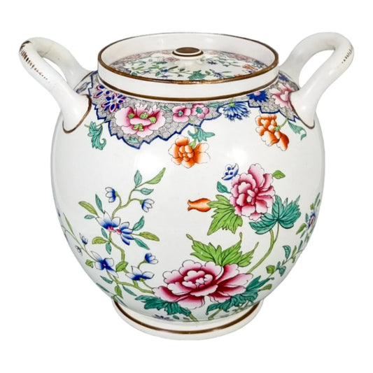1820's Spode porcelain Famille rose creamware large barrel scent jar, pattern 3184
