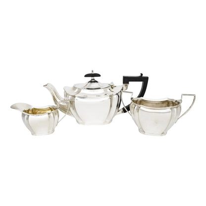 Edwardian three-piece sterling silver fluted octagonal tea set
