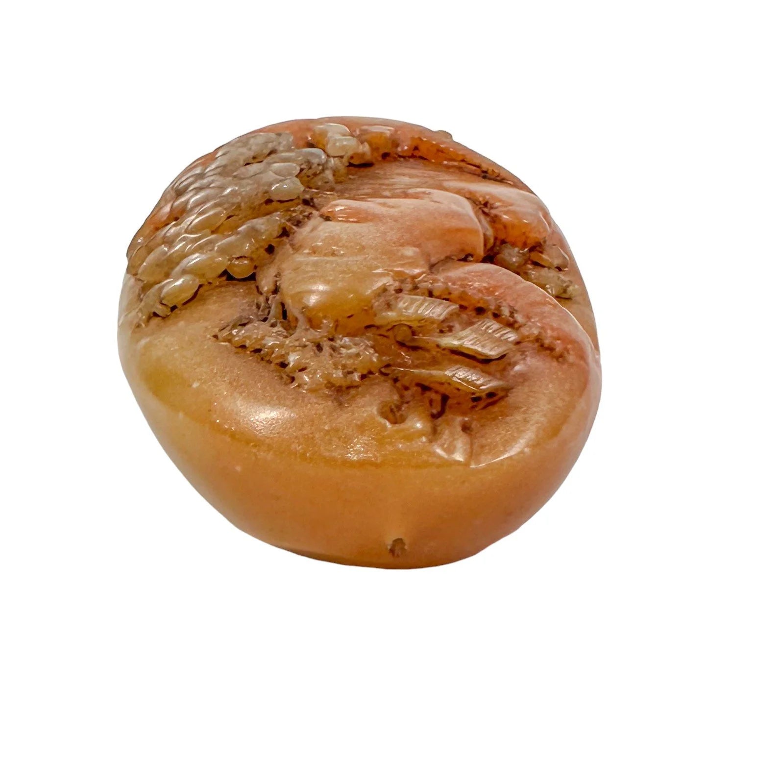 Qing Dynasty hand carved Chinese yellow Shoushan Stone boulder / paperweight