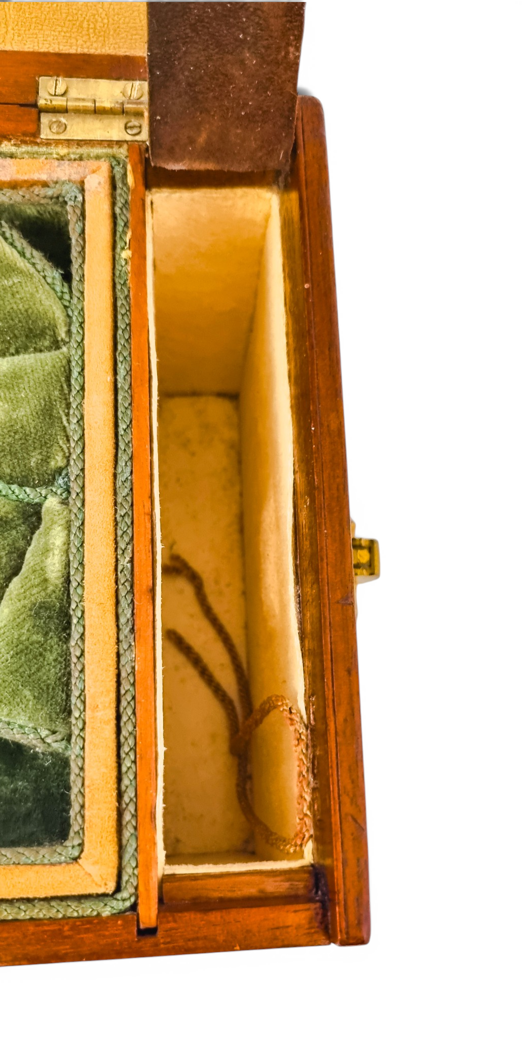 Art Nouveau fruitwood jewellery casket, leather panels