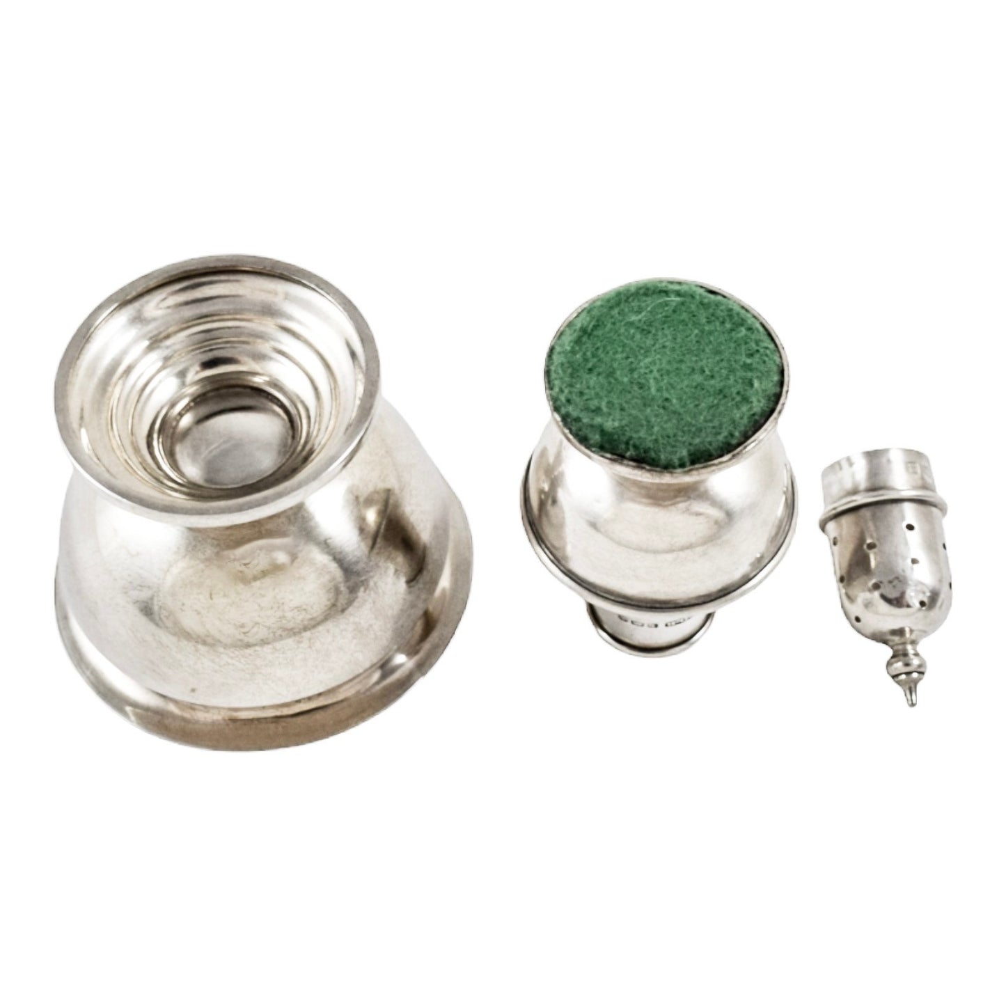 Edwardian Chester sterling silver egg cup and salt shaker
