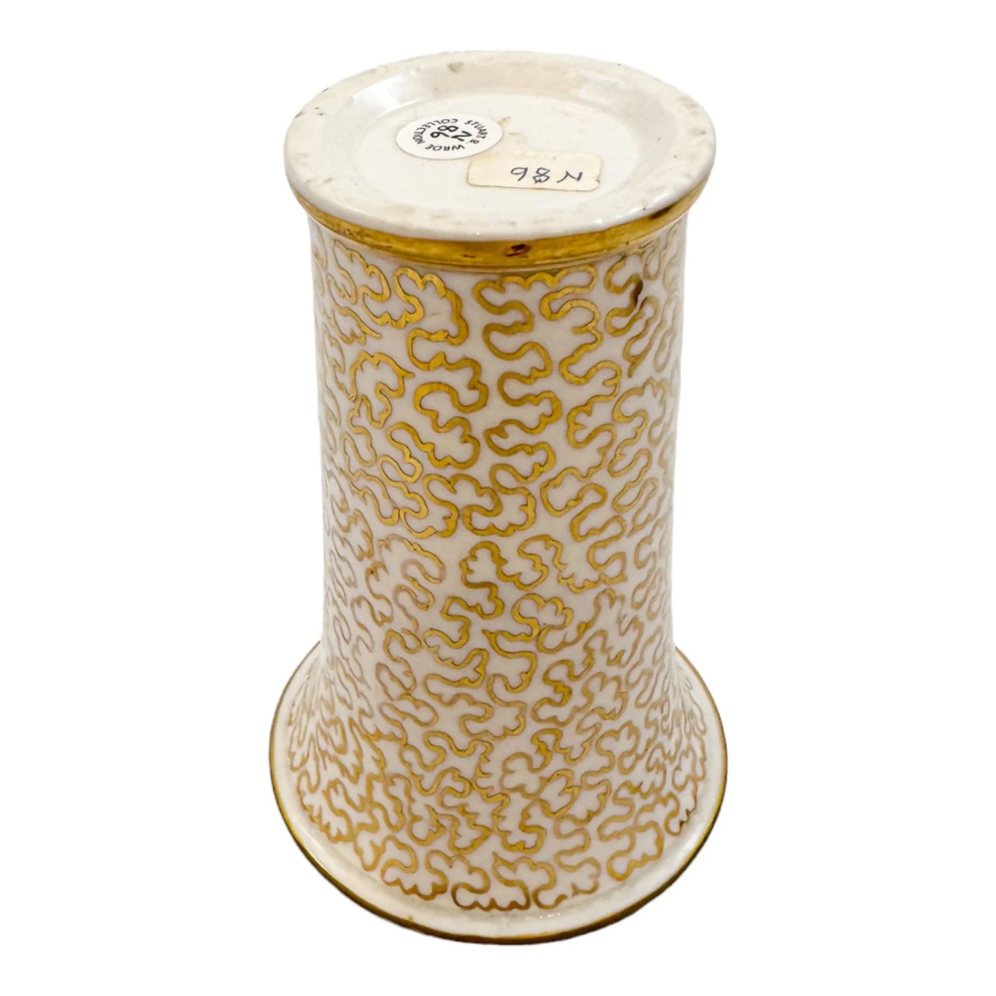 Georgian Spode porcelain miniature spill vase with gold swirl motif